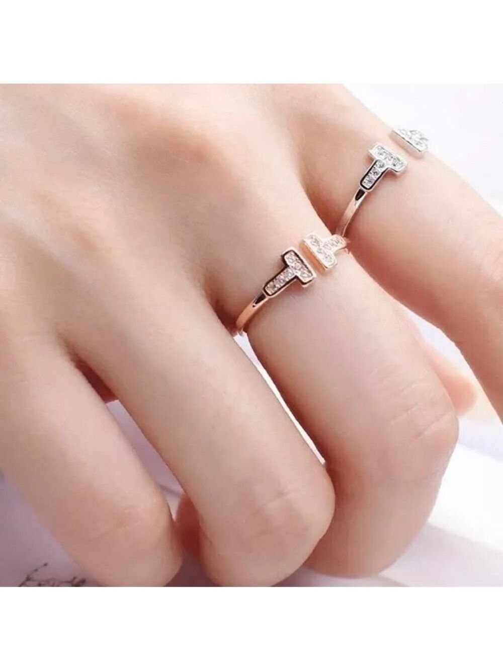 18k gold plated Sterling Silver T Shape ring - Picture 4 of 7